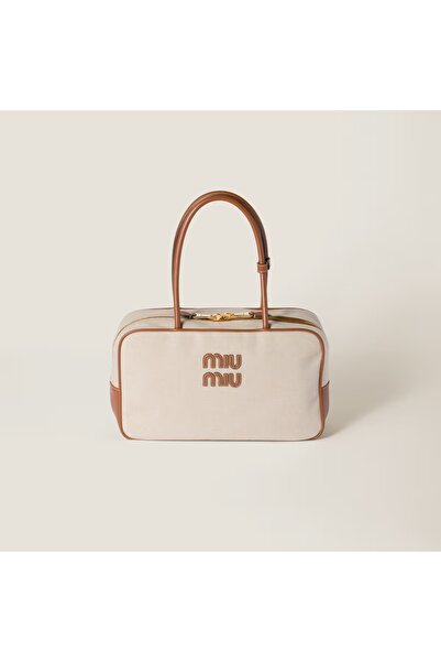 Miu Miu Beau Canvas and Leather Bag Shoulder Crossbody Top-handle Tote Bag Mid