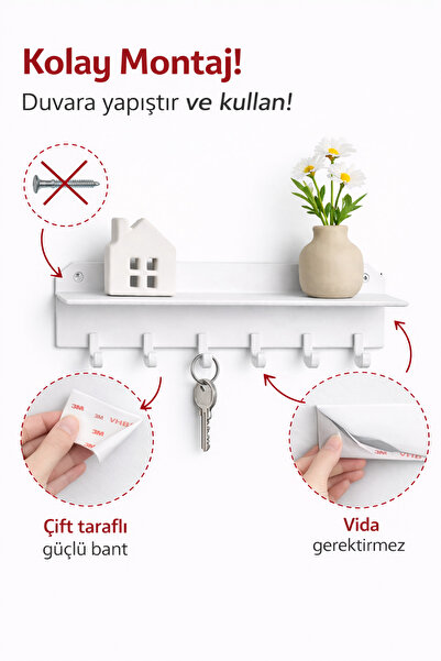 PRİNTELLA حامل مفاتيح ورف متعدد الأغراض قابل للصق على الحائط - سهل التركيب، ل...