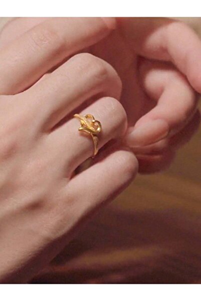 Generic خاتم مطلي بذهب عيار 24 قيراط بتصميم قلب مزدوج - تصميم رقيق مصقول بالر...