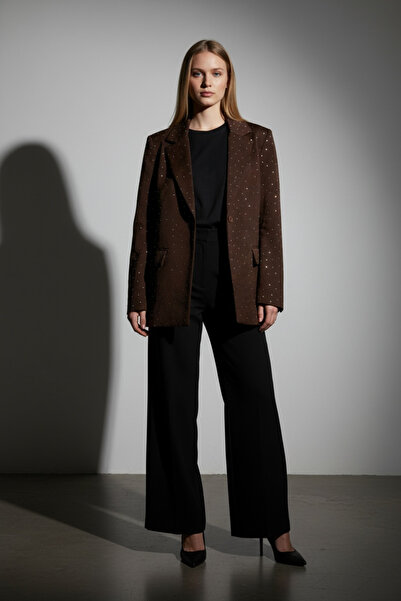 SLAY BUTİK Full Taş Detaylı Düğmeli Astarlı Blazer Ceket