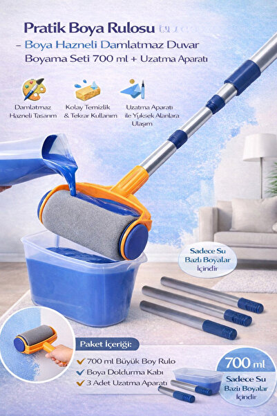 Hane Dostu Pratik Boya Rulosu Boya Hazneli Damlatmaz Duvar Boyama Seti 700 ml...