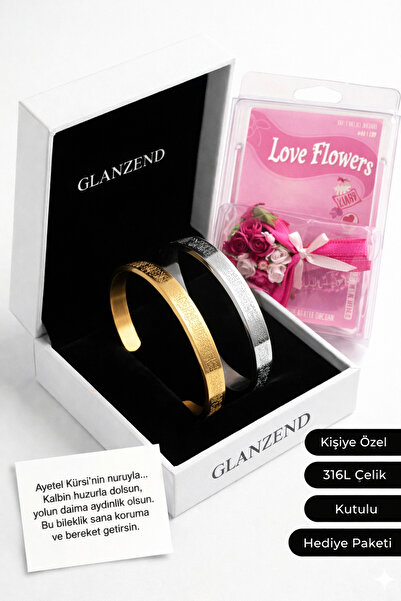 GrandeAccessory Ayetel Kürsi Çelik Bileklik 2 adet Ve Love Flowers Çiçek Sevg...