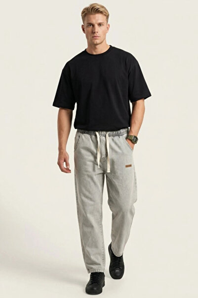 nedo7 Men's Relaxed Fit Baggy Jean Trousers 30073 - Stone