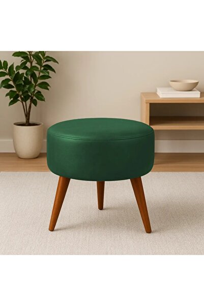 WATERYBROOK Suni Deri Puf - Ceviz Ahşap Ayaklı - Retro Modern Tasarım & Dekor...