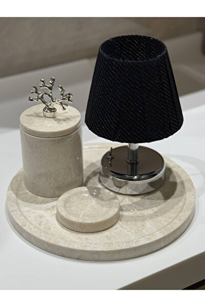 Maison Avf Siyah Velvet Glow Kablosuz Pilli Masa Lambası - Alt Gümüş
