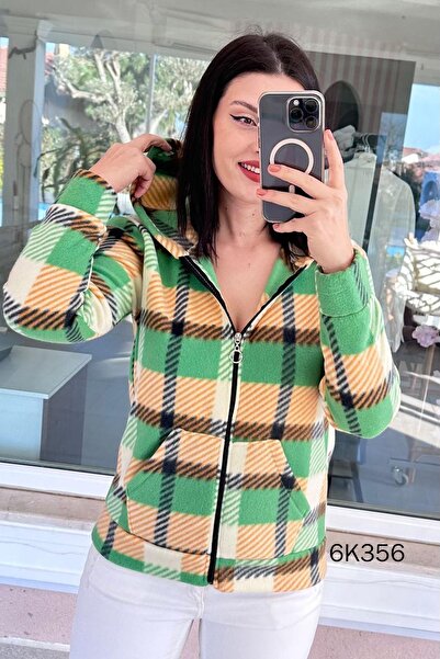 İnce Topuk سترة صوفية بقلنسوة وسحاب بنقشة منقوشة 6k356