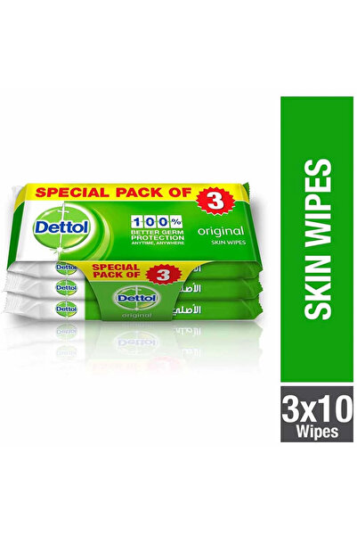 Dettol مناديل مبللة أصلية مضادة للبكتيريا للبشرة - مجموعة من 3 قطع (10 مناديل...