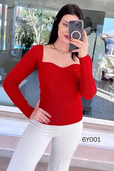 İnce Topuk Heart Neckline Steel Knitwear Blouse 6Y001