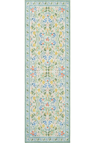 Cool Halı Florence Krem Yeşil Çok Renkli Bordürlü Çiçekli Otantik Bohem Şönil...