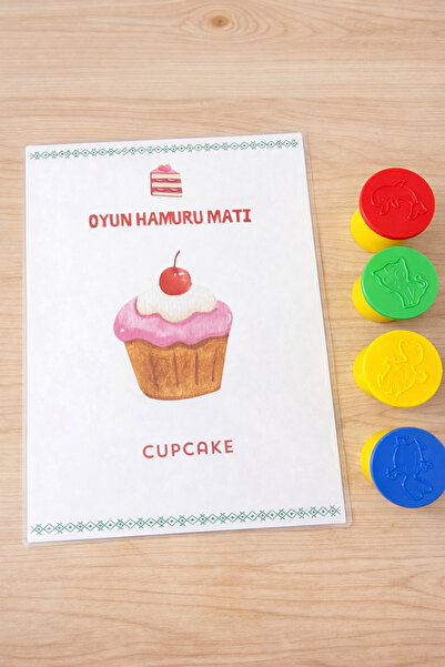 Kids Yıkanabilir Eğitici Oyun Hamuru Matı Seti - Cupcake Temalı + 4 Renk Hamur