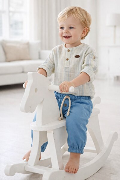 Babyhola Eid Season Baby Boy Double Set Foldable Sleeves Muslin Top and Pants...