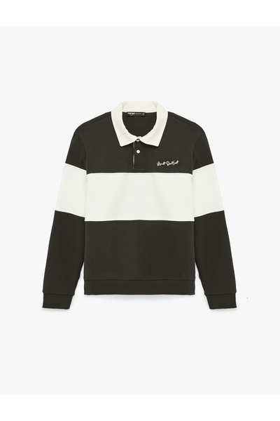 Koton Long Sleeve Embroidered R Color Block Polo Neck Sweatshirt