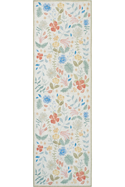 Cool Halı Florence Krem Pembe Renkli Çiçekli İnce Yıkanabilir Kolay Temizleni...