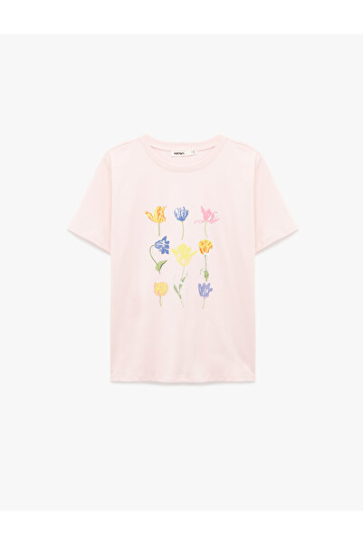 Koton Tricou din bumbac guler rotund cu mânecă scurtă Lale cu imprimeu