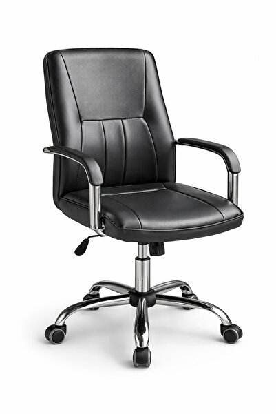 Generic كرسي مكتب مريح مزود بمقعد جلدي مبطن، ومساند ذراع ثابتة، وقاعدة من الك...