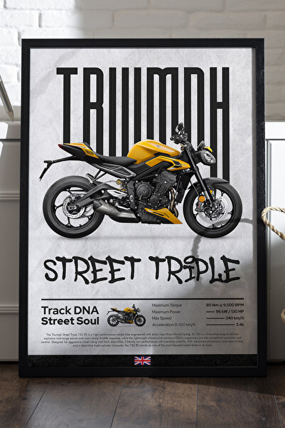 Duvarda Αφίσα Triump Street Triple με μαύρο ξύλινο πλαίσιο, διακοσμητικός πίν...