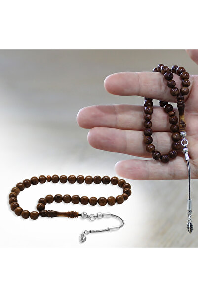 Tesbihane Kuka Tesbih - 925 Ayar Gümüş Püsküllü - Bilek Boy - Koyu Kahverengi...