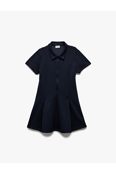 Koton Rochie cu mânecă scurtă, cu închidere cu fermoar, cu guler cămașă