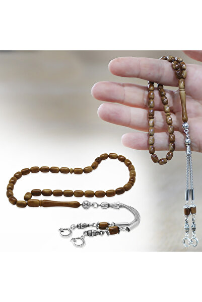 Tesbihane Kuka Tesbih - Non-Tarnish Metal Crescent and Star Tassel - Brown - ...