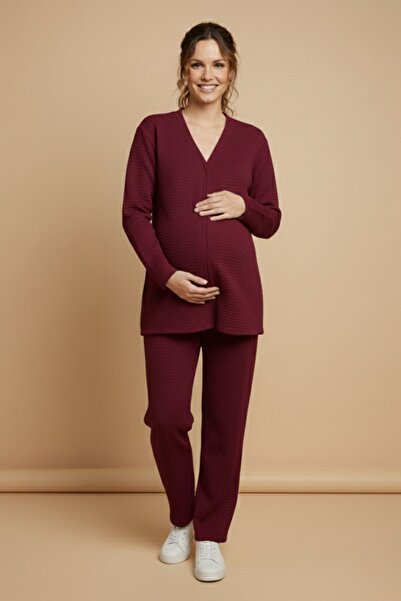 Miss Dünya Lissa Serena Mom Fit Front Buttoned V-Neck Quilted Top and Bottom ...