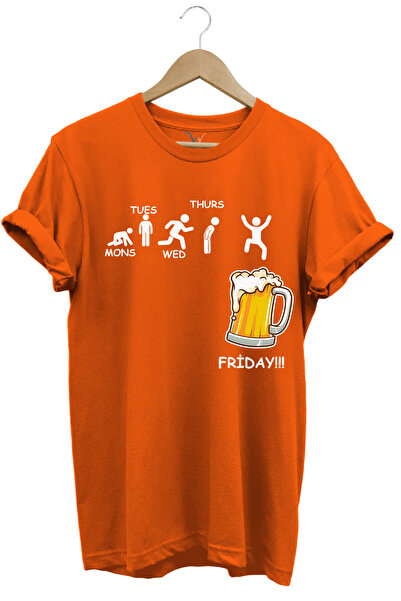 WİDİ Days of the Week Beer Printed Friday Beer 100% Cotton Regular Fit Crew N...