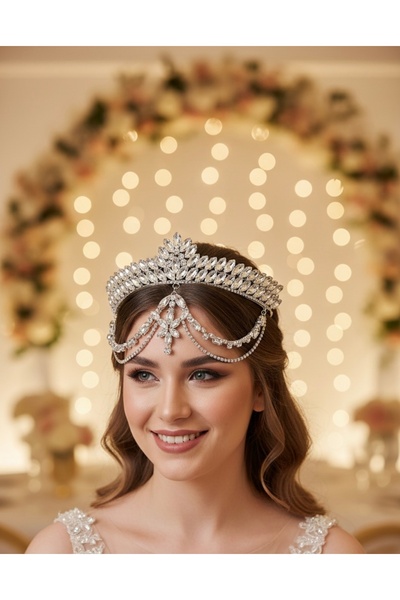 Çınar Aksesuar Coroană de mireasă din piatră de zircon premium - Coroană de n...