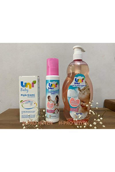 Uni Baby KOLAY TARAMA 3'LÜ SET, Şampuan, Saç Spreyi, Pişik kremi,