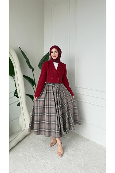 MİREL BUTİK Fusta evazată cu model în carouri pentru femei Elit