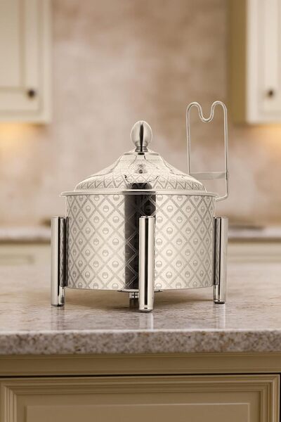 ALSAIF وعاء تسخين طعام البوفيه، وعاء دائري بغطاء من الفولاذ المقاوم للصدأ وحا...