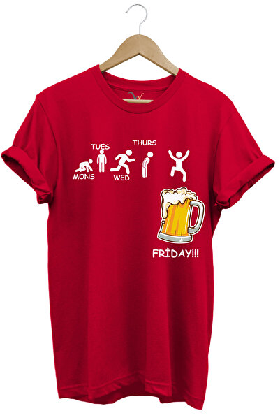 WİDİ Days of the Week Beer Printed Friday Beer 100% Cotton Regular Fit Crew N...