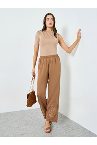 Styli Women Khaki Embroidered Wide Leg Pants