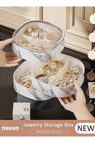 DOMEET Multilayer Jewelry Storage Box, 3-Layer Imitation Marble Jewelry Organ...