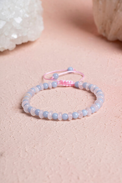 OSMANLI DOĞAL TAŞ Certified Angelite, Pink Quartz Natural Stone Macrame Brace...