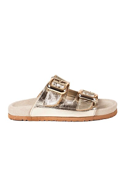 VİVENS MODA Women's Gold Double Buckle Orthopedic Daily Slippers