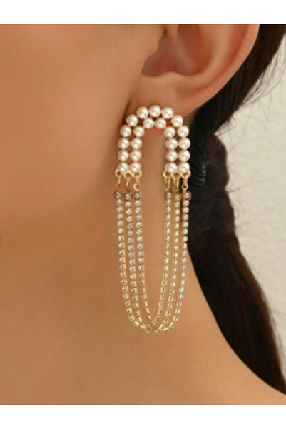 Take Two By Styli Women Faux Pearl Tassel Chain Earrings