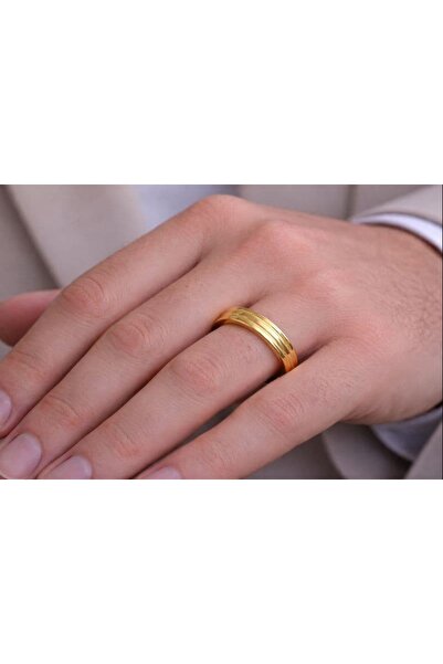 BY YASİN TOPÇU 💍   خاتم ذهبي مخطط بسيط - مقاس 17 ✨