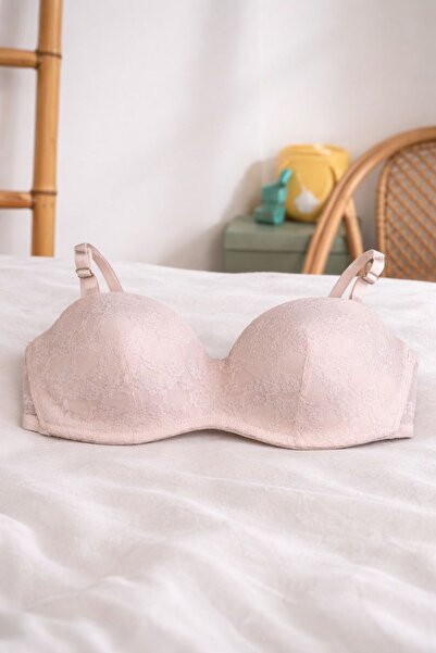 SCM LINGERIE DOLGUSUZ PEMBE DANTELLİ BALENLİ TOPARLAYICI SÜTYEN