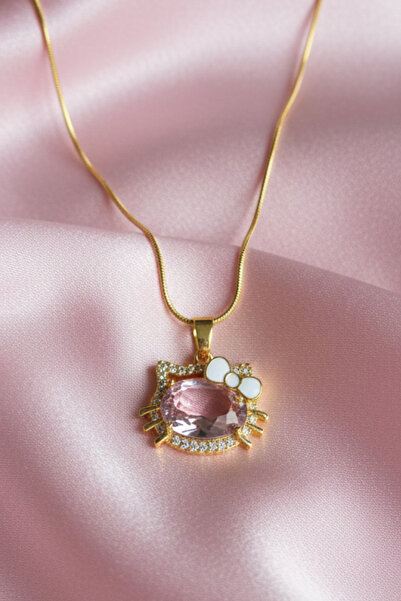 Elifsu Jewelry Hello Kitty Dev Pembe Detaylı Çelik Kolye