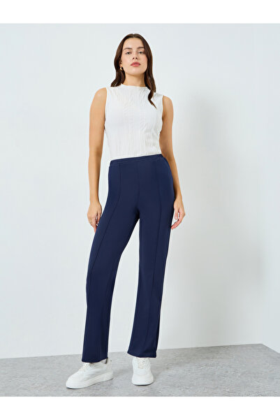 Styli Women Navy Blue Tailored Flared Trousers