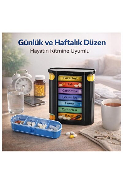 coofbe BPA İçermez Haftalık İlaç Saklama Kutusu 4 Bölmeli 28 Gözlü Kilitli Kapaklı Hap İlaç Kutusu