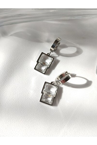 Rasa Rasha Design Modern Minimalist Steel Hoop Earrings - Crystal Elegance