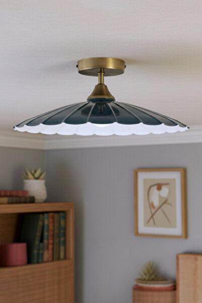 Bamyum Risso Deniz Yeşili Metal Büyük Avize Piramit Plafonyer Başlık Tekli Ru...