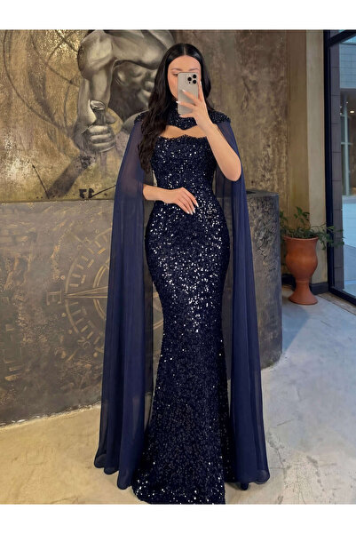 missswans Avera 2 Parça Tasarımlı Pul Payet Straplez Balık Kesim Abiye ve Kol...