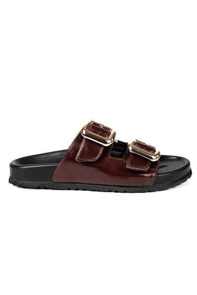 VİVENS MODA Women's Brown Double Buckle Orthopedic Daily Slippers