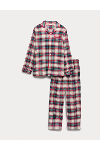 Marks & Spencer Saf Pamuklu Kareli Pijama Takımı