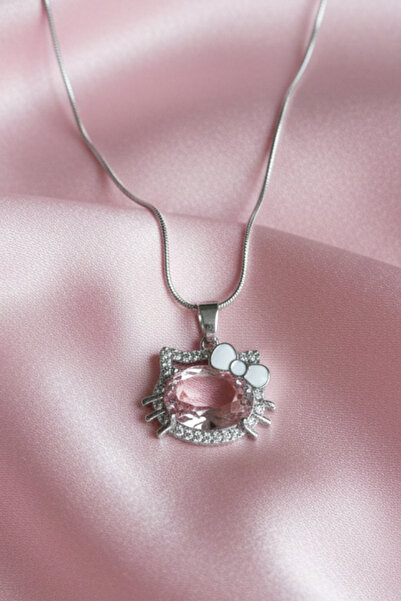 Elifsu Jewelry Hello Kitty Dev Pembe Detaylı Çelik Kolye