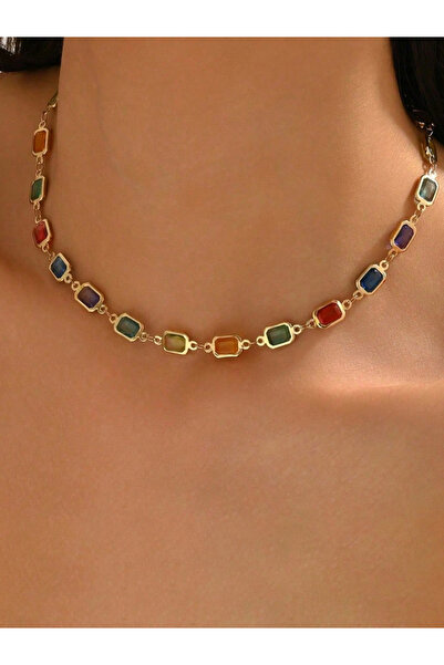 Take Two By Styli Women Crystal Geometric Square Necklace