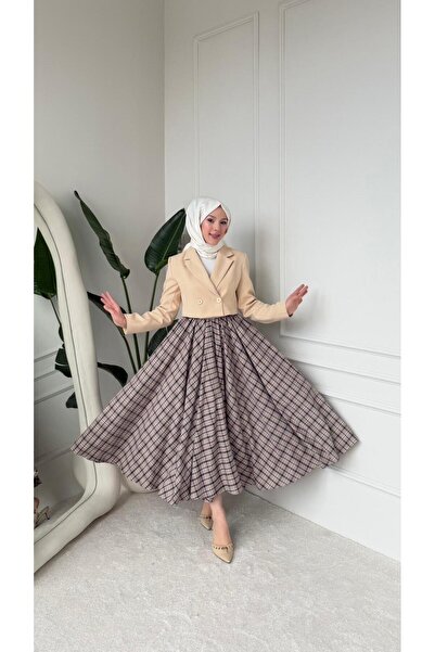 MİREL BUTİK Fusta evazată cu model în carouri pentru femei Elit