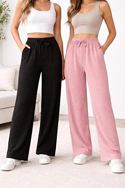 Rosa Lui 2'li Kadın Fitilli Raporlu Pantolon & Eşofman, Gündelik Ev Giyim Pijama