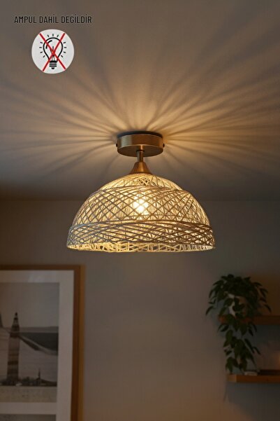 Bamyum Bohem Recycle İplik Jüt El Yapımı Alaca Ekru Piramit Plafonyer Başlık ...